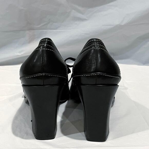 Vintage 90s Lace Up Oxford Size 8.5 Black Leather Square Toe Heels VS Macbeth - Picture 4 of 15